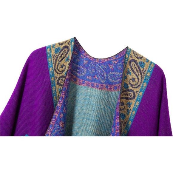 Women's Retro Style Vintage Pattern Tassel Poncho Shawl Cape Wraps - Picture 3 of 7